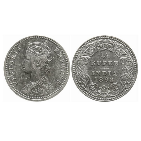 Victoria Empress, Silver, 1/4 Rupee, 1898, Calcutta Mint, C/II, 'C' incused. GK 735. Almos