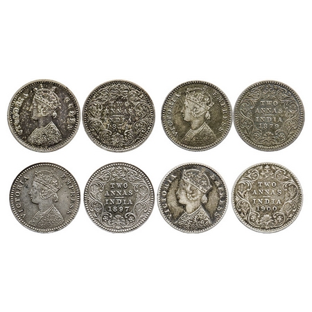 Victoria Queen and Empress, Silver, 2 Annas (4 coins), 1874, Bombay Mint, A/I, No mint mar