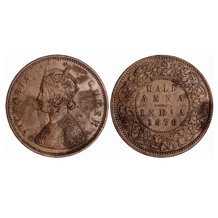 Victoria Queen, Copper, Half Anna, 1876, Calcutta Mint, B/II. GK 819. Very Fine+, Cleaned.