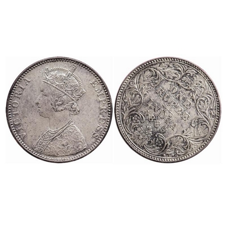 Victoria Empress, Silver, Rupee, 1889, Bombay Mint, C2/I, 'B' incused, Die rotation 1'o cl