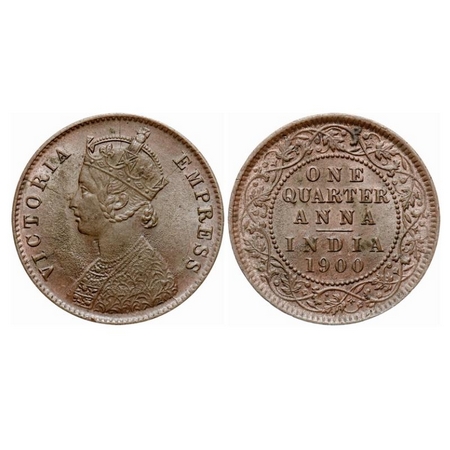Victoria Empress, Copper, Quarter Anna, 1900, Calcutta Mint, B/II, No mint mark, Die crack