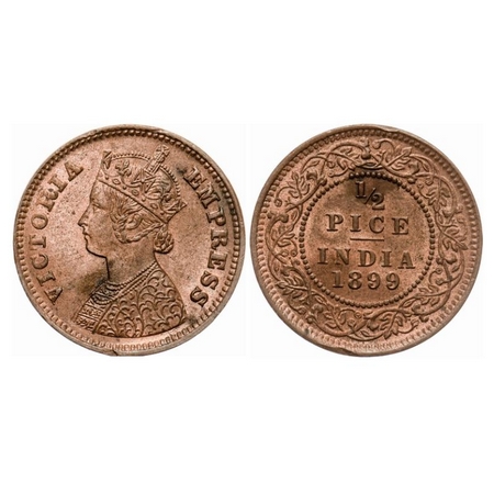 Victoria Empress, Copper, 1/2 Pice, 1899, Calcutta Mint, A/I, No mint mark, Nick on the re