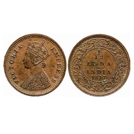 Victoria Empress, Copper, 1/12 Anna, 1877, Bombay Mint, Obv 'A', No mint mark. GK 889. Ext