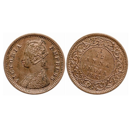 Victoria Empress, Copper, 1/12 Anna, 1883, Bombay Mint, Obv 'A', No mint mark, Smeared lip