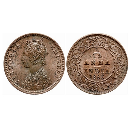 Victoria Empress, Copper, 1/12 Anna, 1895, Calcutta Mint, Obv 'B', No mint mark, Ghost on 