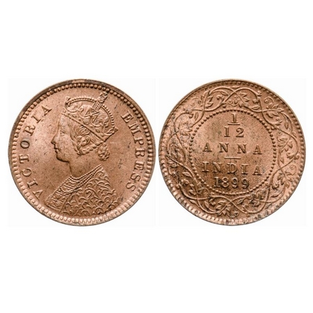 Victoria Empress, Copper, 1/12 Anna, 1899, Calcutta Mint, Obv 'B', No mint mark. GK 920. U