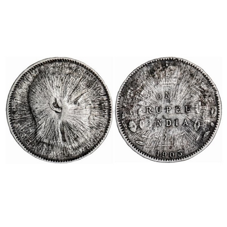 Edward VII, Silver, Rupee, 1903, Error Sun Burst. Rare.