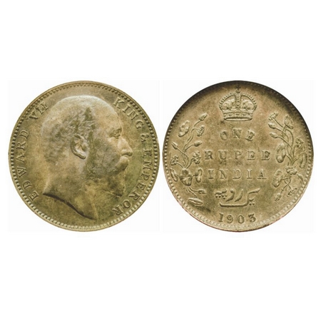 Edward VII, Silver, Rupee, 1903, Bombay Mint, 'B' incused, Dot. GK 926. NGS Slabbed AMS 55