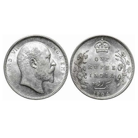 Edward VII, Silver, Rupee, 1904, Calcutta Mint, No mint mark, Normal 5 diamonds. GK 930. U