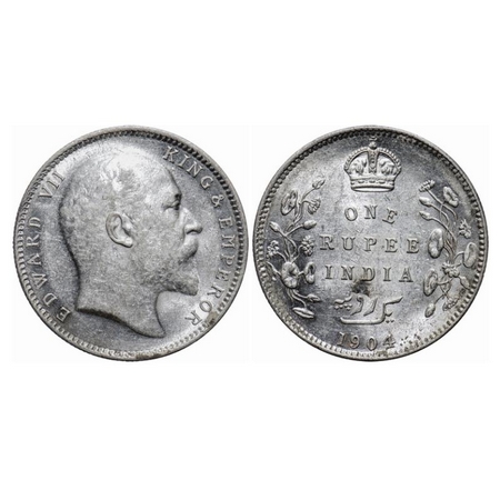 Edward VII, Silver, Rupee, 1904, Calcutta Mint, No mint mark, Normal 5 diamonds. GK 930. E