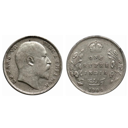 Edward VII, Silver, Rupee, 1904, Bombay Mint, Error, 3 dots below Ya of Rupiya, incorrect 