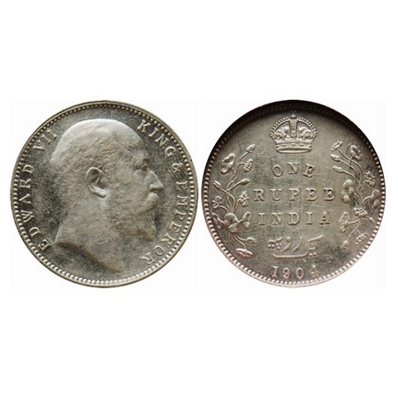 Edward VII, Silver, Rupee, 1904, Bombay Mint, 'B' incused and dot, 5 Diamonds and bottom s