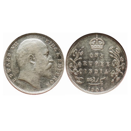 Edward VII, Silver, Rupee, 1904, Bombay Mint, 'B' incused and dot, 5 Diamonds and bottom s