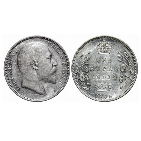 Edward VII, Silver, Rupee, 1905, Calcutta Mint, No mint mark. GK 934. About Extremely Fine