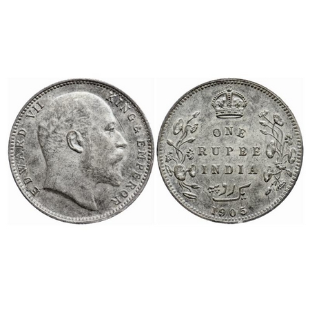 Edward VII, Silver, Rupee, 1905, Bombay Mint, 'B' incused and dot, Top stroke of numeral '