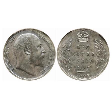 Edward VII, Silver, Rupee, 1905, Bombay Mint, 'B' incused and Dot, Top stroke of numeral '