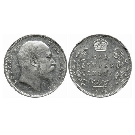 Edward VII, Silver, Rupee, 1905, Bombay Mint, 'B' incused and dot, Top stroke of numeral '