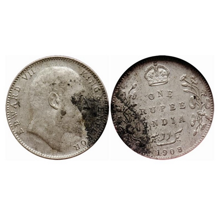 Edward VII, Silver, Rupee, 1908, Bombay Mint, 'B' incused and dot, Numeral '8' struck on '