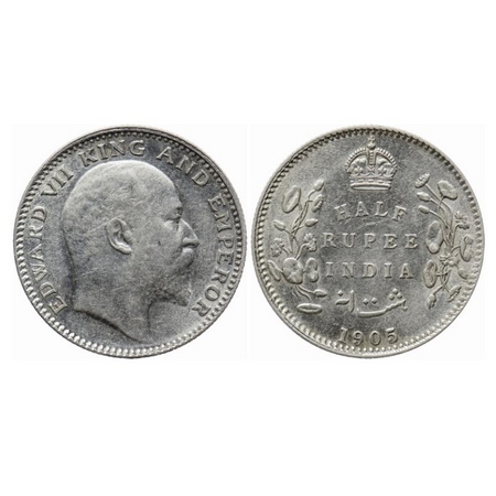 Edward VII, Silver, Half Rupee, 1905, Calcutta Mint, No mint mark. GK 960. Extremely Fine+