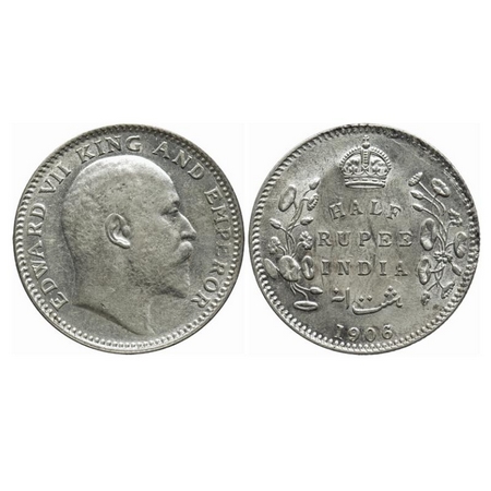 Edward VII, Silver, Half Rupee, 1906, Calcutta Mint, No mint mark. GK 964. Extremely Fine+