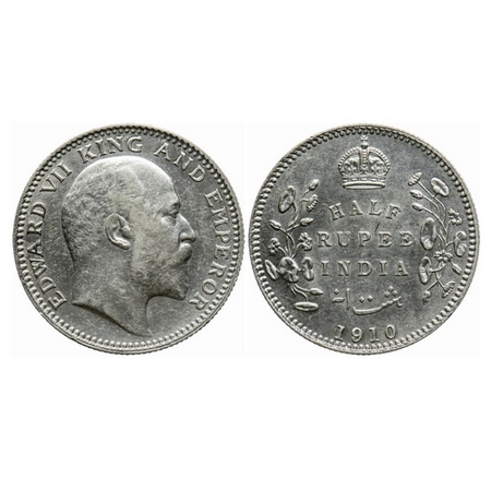 Edward VII, Silver, Half Rupee, 1910, Calcutta Mint, No mint mark. GK 971. Uncirculated. R