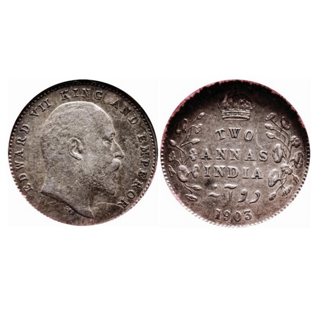 Edward VII, Silver, 2 Annas, 1903, Calcutta Mint, No mint mark. GK 980. NGS Slabbed. AMS 5