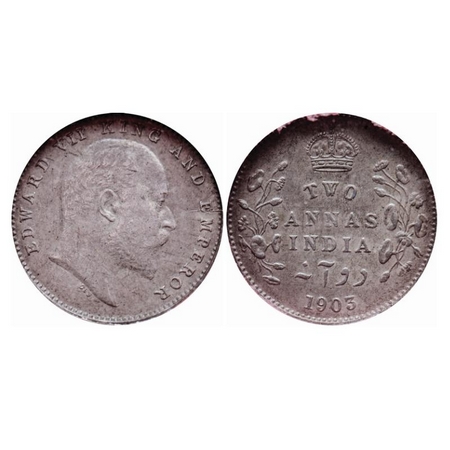 Edward VII, Silver, 2 Annas, 1903, Calcutta Mint, No mint mark, Die rotation on obv. GK 98
