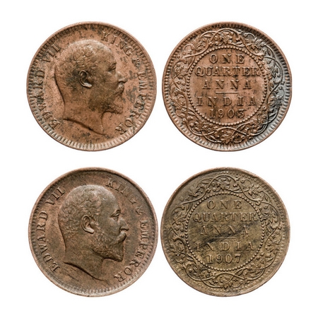 Edward VII, Mix Metal, Quarter Anna (2 coins), 1903, Copper, Calcutta Mint, No mint mark, 