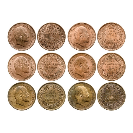 Edward VII, Mix Metal, Quarter Anna (6 coins), Calcutta Mint, No mint mark, Copper, 1903, 