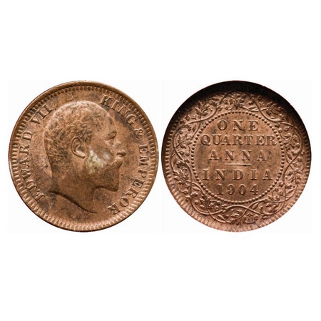Edward VII, Copper, Quarter Anna, 1904, Calcutta Mint, No mint mark. GK 995. NGS Slabbed. 