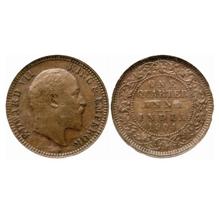 Edward VII, Copper, Quarter Anna, 1904, Calcutta Mint, No mint mark. GK 995. PCG Slabbed. 