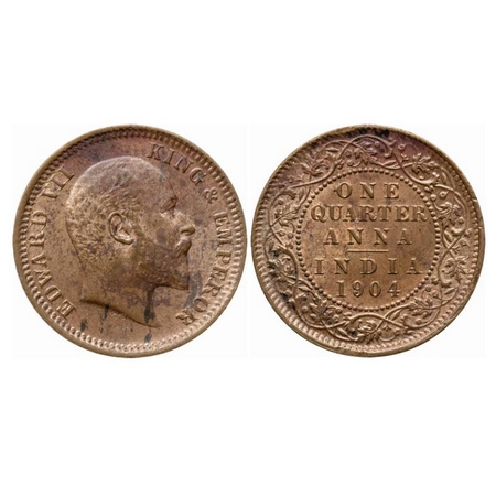Edward VII, Copper, Quarter Anna, 1904, Calcutta Mint, No mint mark. GK 995. Uncirculated.
