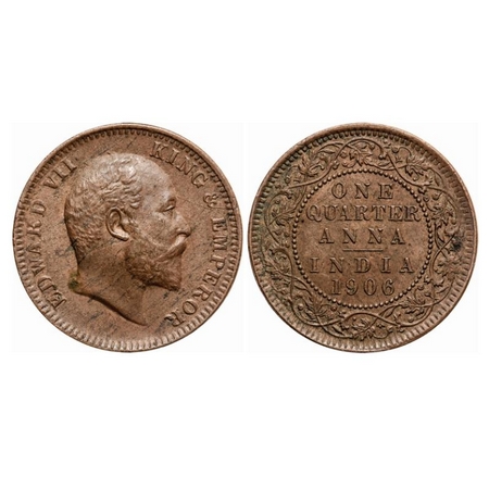 Edward VII, Copper, Quarter Anna, 1906, Calcutta Mint, No mint mark. GK 997. Uncirculated.