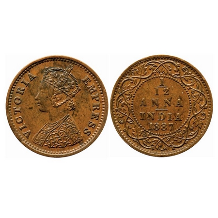 Victoria Empress, Copper, 1/12 Anna, 1887, Bombay Mint, Obv A, No mint mark. GK 904. Extre