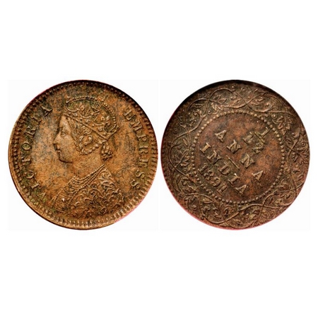 Victoria Empress, Copper, 1/12 Anna, 1891, Calcutta Mint Obv B, No mint mark, Ghost on Obv