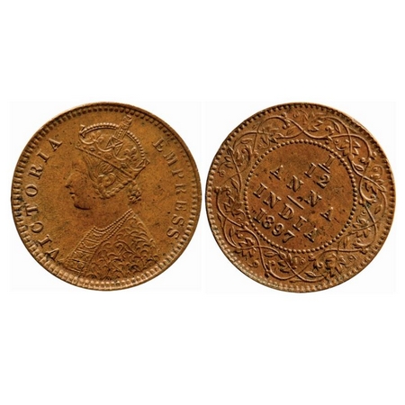 Victoria Empress, Copper, 1/12 Anna, 1897, Calcutta Mint, Obv B, No mint mark, 1'o clock d