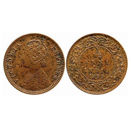Victoria Empress, Copper, 1/12 Anna, 1899, Calcutta Mint, Obv B , No mint mark. GK 920. Al