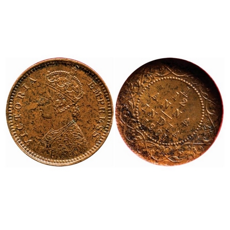 Victoria Empress, Copper, 1/12 Anna, 1901, Calcutta Mint, Obv B, No mint mark, 1 o'clock o