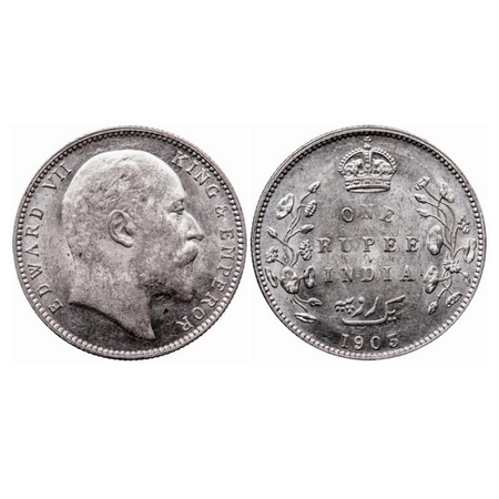 Edward VII, Silver, Rupee, 1903, Bombay Mint, 'B' incused, Dot, Ghost on Rev, With origina