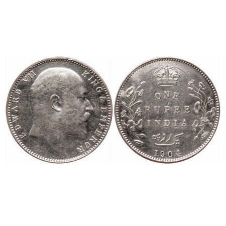 Edward VII, Silver, Rupee, 1904, Bombay Mint, 'B' incused and dot, 5 Diamonds and bottom s