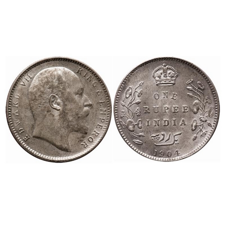 Edward VII, Silver, Rupee, 1904, Calcutta Mint, 5 Diamonds and bottom stroke of numeral 4 