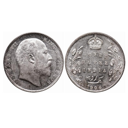 Edward VII, Silver, Rupee, 1906, Bombay Mint, 'B' incused, Dot, With original mint luster.