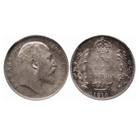 Edward VII, Silver, Rupee, 1910, Bombay Mint, No mint mark, A dot is seen on Obv near fore