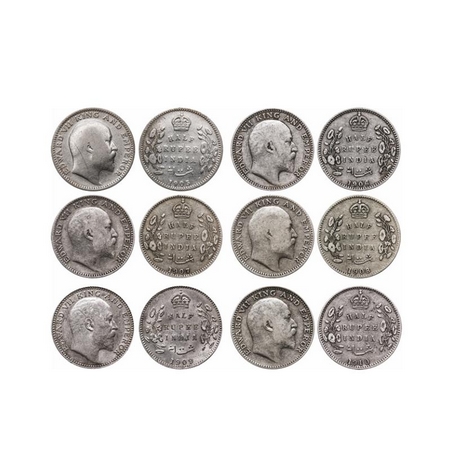 Edward VII, Silver, Half Rupee (6 Coins), 1905, Calcutta Mint, No mint mark, 1906, Calcutt
