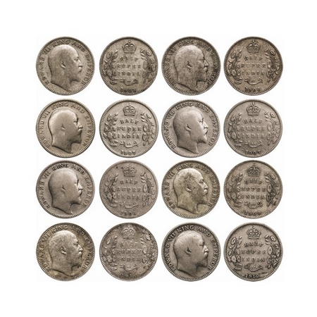 Edward VII, Silver, Half Rupee (8 Coins), 1905, Calcutta Mint, No mint mark, 1906, Calcutt