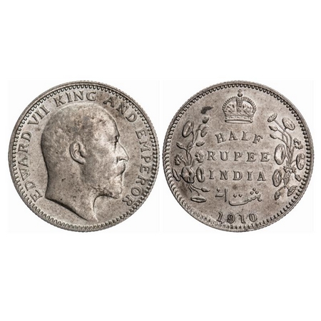 Edward VII, Silver, Half Rupee, 1910, Calcutta Mint, No mint mark. GK 971. Extremely Fine+