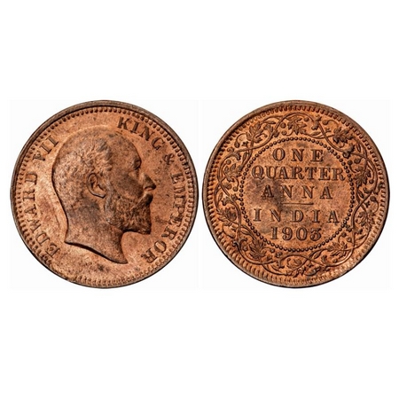 Edward VII, Copper, Quarter Anna, 1903, Calcutta Mint, No mint mark, Second 'E' of Emperor