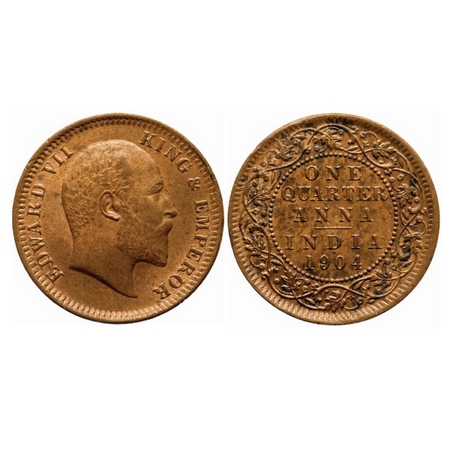 Edward VII, Copper, Quarter Anna, 1904, Calcutta Mint, No mint mark. GK 995. Uncirculated,