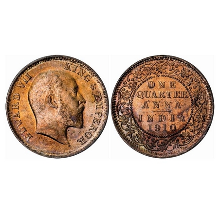 Edward VII, Bronze, Quarter Anna, 1910, Calcutta Mint, No mint mark. GK 1002. Brilliant Un