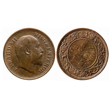 Edward VII, Bronze, 1/2 Pice, 1906, (2.45g) Calcutta Mint, No mint mark, Ghost on Obv and